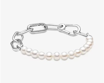 Pandora Moments Pearl Bracelet, S925 Sterling Silver Minimalist Everyday Charm Bracelet,Compatible With Pandora's Charm, Gift for her