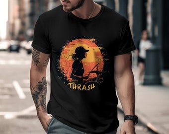 Thrash Metal Drummer T-Shirt, Music Lover Graphic Tee, Sunset Rock Drumming Unisex Sweatshirt, Musician Hoodie Gift