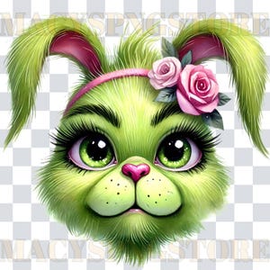 Zielony Króliczek Wielkanocny PNG, Grinchy Easter Design, Uroczy Królik, Sublimacja Świąteczna, Projekt Koszulki Wielkanocnej