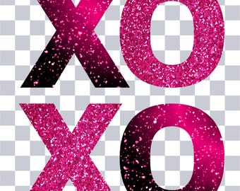 Glitter Valentines Day XOXO Design, Pink & Black PNG JPG (Digital Download)