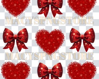 Coquette Bow Heart Glitter Valentine PNG, Valentine's Day T-shirt Design, Red Valentine Heart, Valentines Coquette SVG