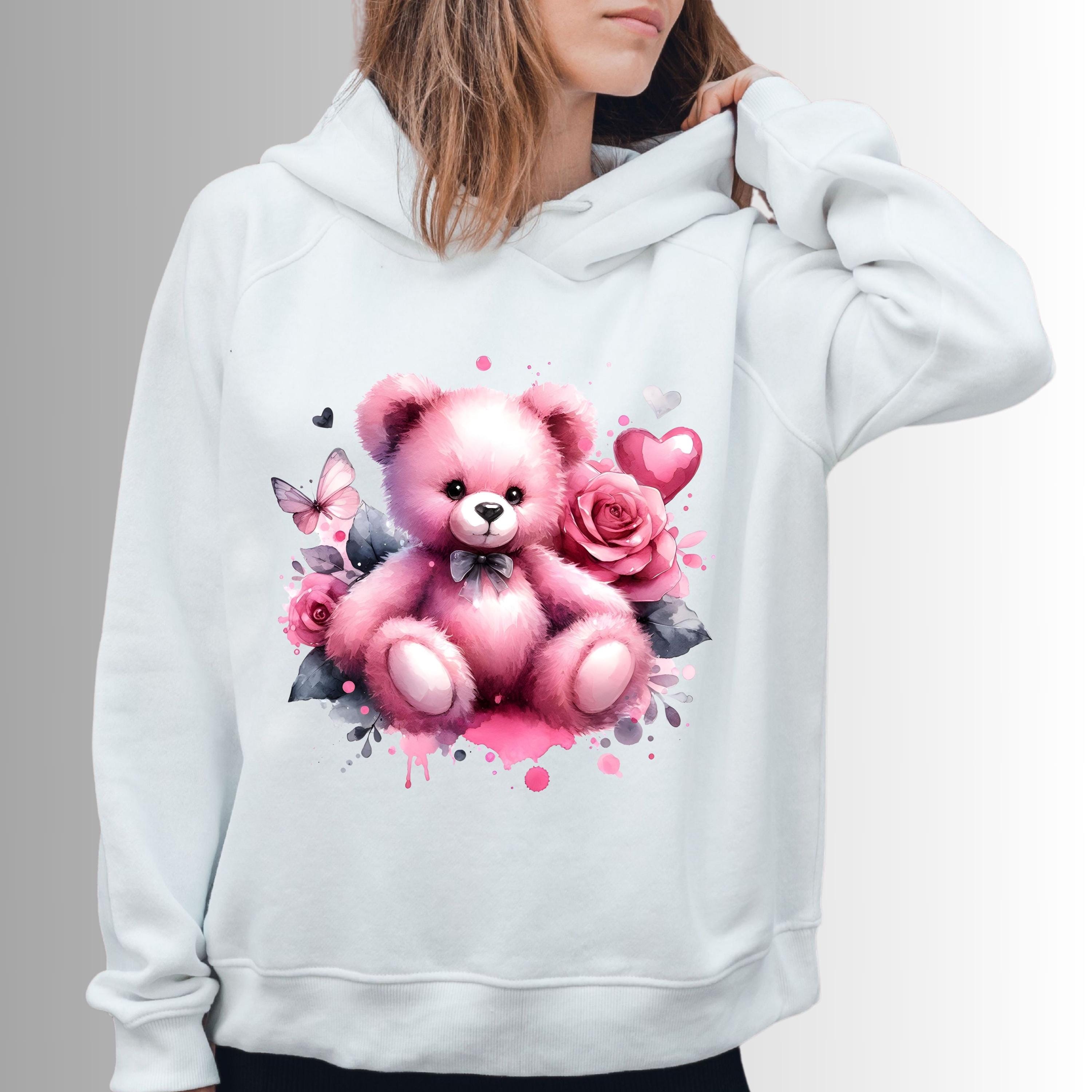 Pink Floral Teddy Bear PNG SVG, Valentine's Day Shirt Design (digital ...