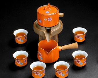 Ceramic Kung Fu Tea Set | Creative Stone Rotating Automatic Tea Set | Ceramic Tea Cup | Tea Party Tea Set | Afternoon Tea Tea Set