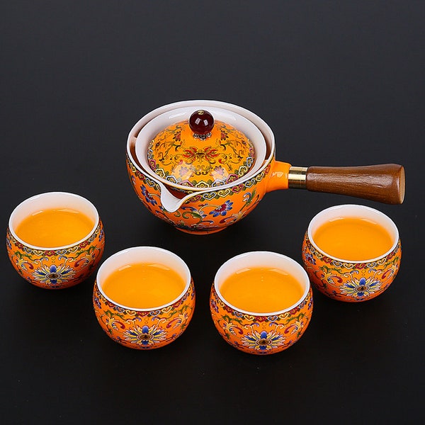 Ceramic Xiaoyao Pot | Side handle rotating filter teapot | Personalized anti-scald automatic tea maker | Kung Fu tea set
