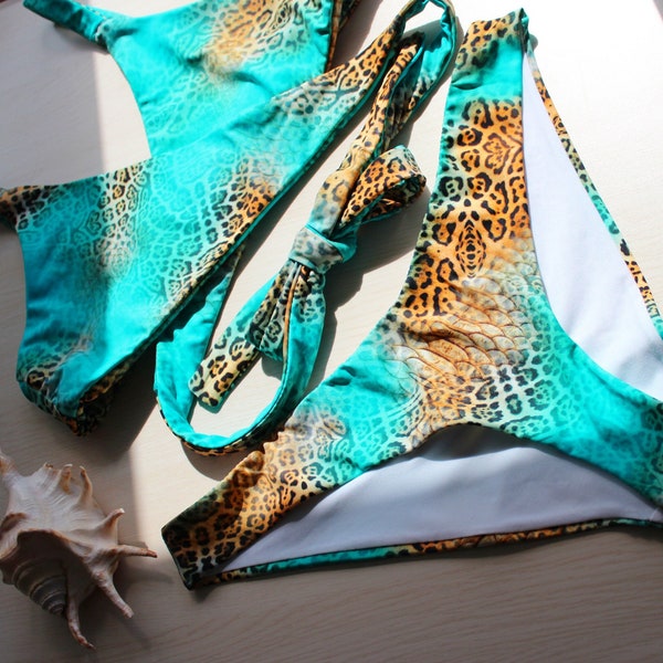 Handmade Bikini-Set im Animalprint, Bademode handgefertigt, swimwear, Badeanzug, Handarbeit, eigene Herstellung