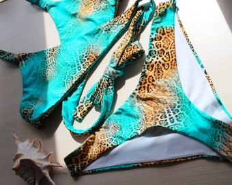 Handmade Bikini-Set im Animalprint, Bademode handgefertigt, swimwear, Badeanzug, Handarbeit, eigene Herstellung