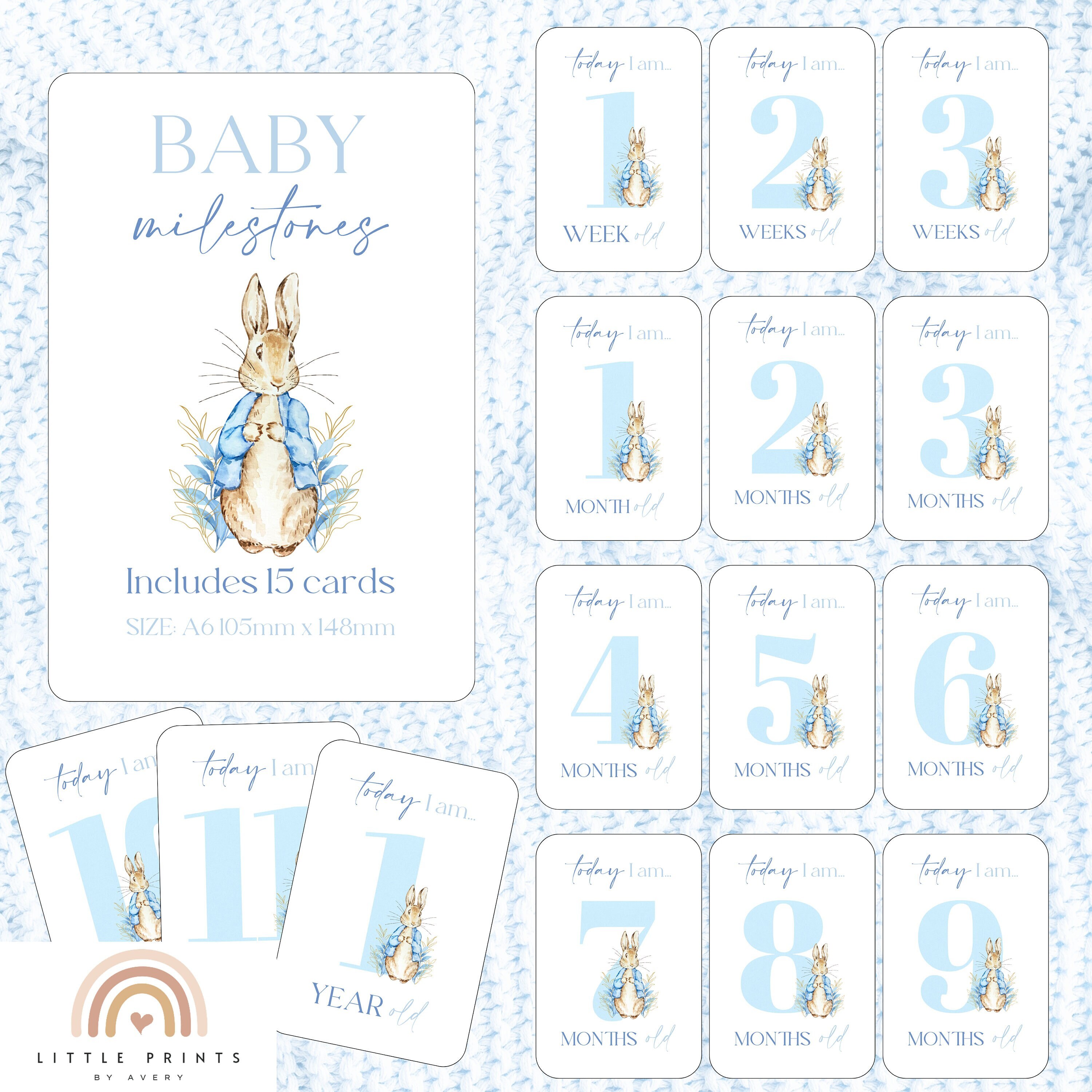 New Baby Milestone Cards, Cute Rabbit Design, Today I Am Cards, New ...