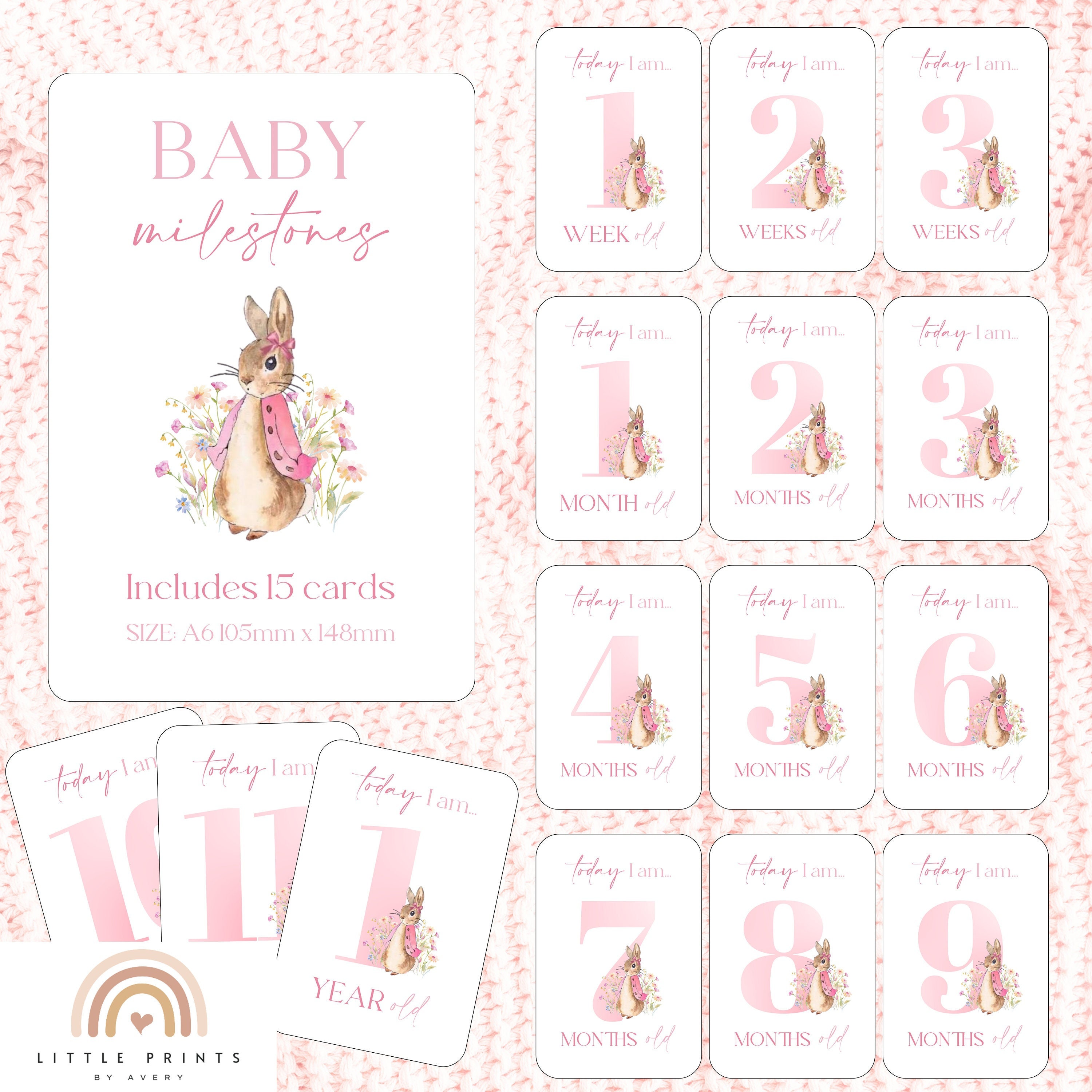 New Baby Milestone Cards, Cute Rabbit Design, Today I Am Cards, New ...