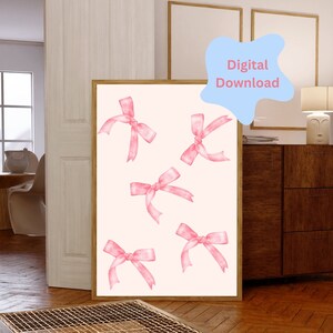 Arredamento della camera Coquette, stampa estetica coquette rosa, poster artistico, civetta, arredamento con fiocco, arte murale stampabile, arte digitale fiocchi coquette