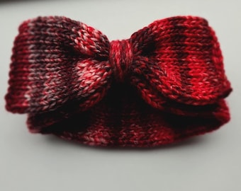 Hand Knitted Baby Bow Headband | Red Acrylic Ear Warmer, Newborn Gift