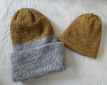 Mommy and Me Yellow Grey Hat Set | Handmade Matching Gift