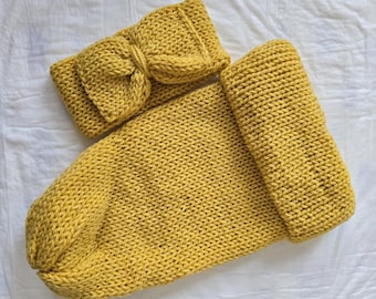 Yellow Baby Cocoon with Headband | Newborn Photo Prop | Handmade