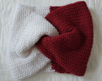 Red and White Knitted Adult Headband | Wool Alpaca Blend