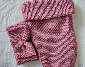 Roze babycocon met hoofdband | Newborn fotoshoot prop | Handgemaakt