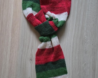 Hand Knitted Christmas Scarf | Red Green Stripes, Cozy Acrylic Winter Accessory