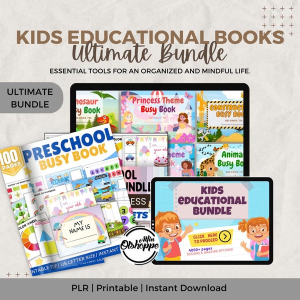 PLR Ultimate Bundle Kids Educational Books, Busy Books, Coloring Books, Learning Books for kids, printable work books