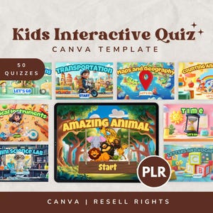 Interactive Kids Quiz Game: 50 Themes, Editable in Canva (PDF Downloadable Access Link Included)