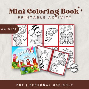Bugs Butterflies Mini Coloring Book, Foldable Coloring Booklet, Printable Party Colorin, Kids Activity Sheet Template