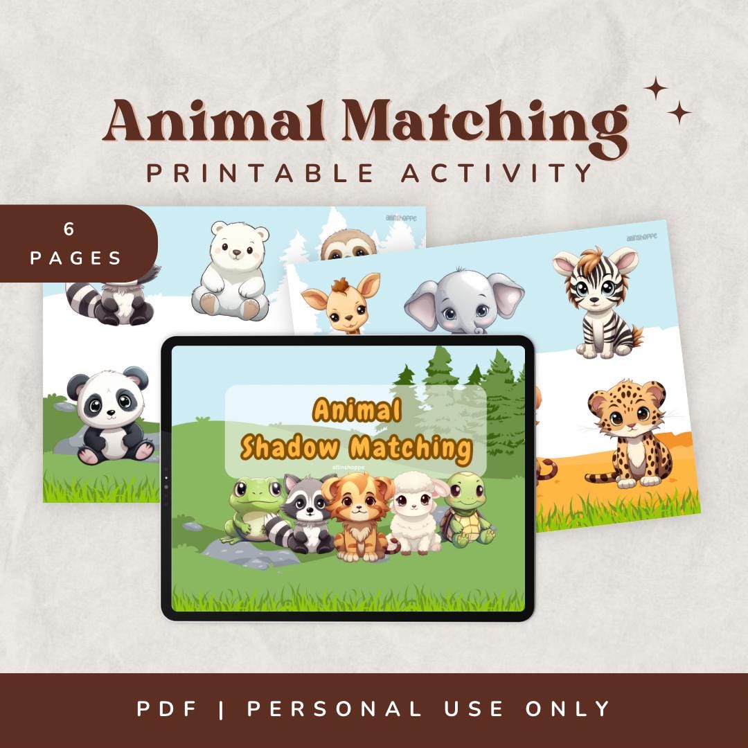 Animal Shadow Matching, Activity for Kids, Animal Books, Preschool ...