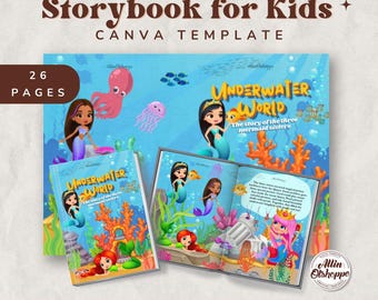 Underwater World Storybook: Mermaid Sisters, Canva Pro Editable  (Canva and PDF)