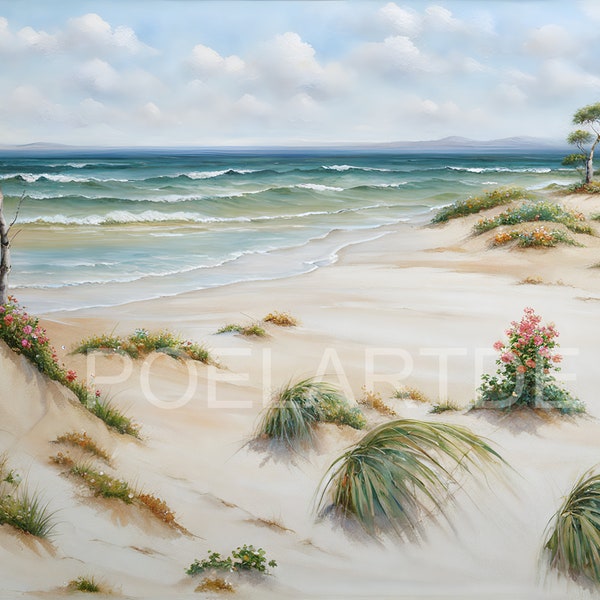 Dunes by the sea beach picture atmospheric painting for nature lovers sea art poster beach landscape coast landscape picture beach picture