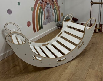 Grande chaise à bascule Montessori en bois 120 cm, chaise à bascule en bois naturel, arche d'escalade Montessori, meubles Montessori