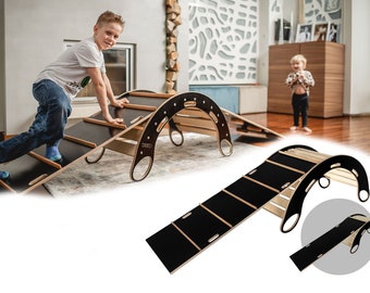 Montessori Hölzerner Kletterbogen Rocker mit Reversibler Leiterrampe/Rutsche - Ein Vielseitiges, fantasievolles Spielset