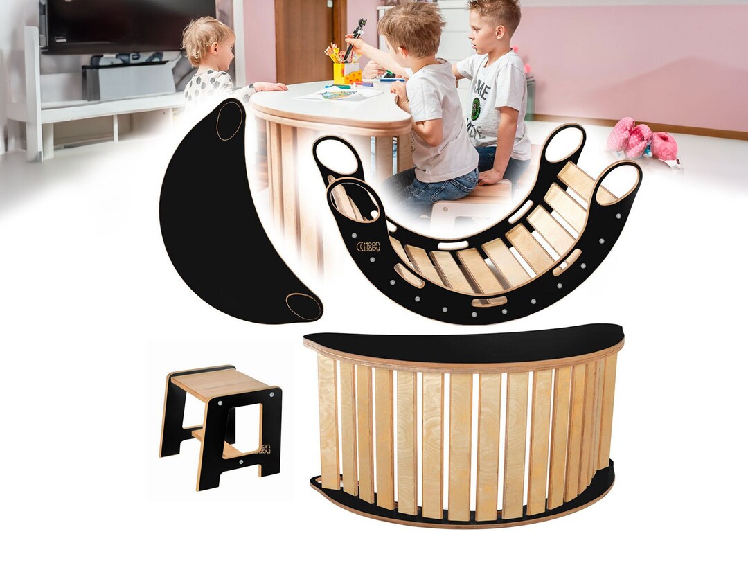 Montessori Wooden Rocker Set With Tabletop & Stool - Personalized - Etsy