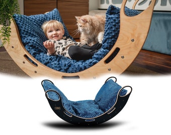 Ensemble arche d'escalade Montessori + oreiller, chaise berçante en bois et coussin luxueux - Ensemble de jeu pour enfants réglable, sûr et confortable, oreiller épais