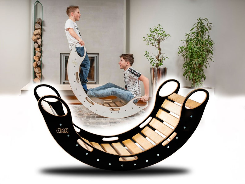Montessori Wooden Rocker 3 Sizes & 4 Colors, Creative Rocking Toy, Climbing Board, Multifunctional Children's Play Equipment, Perfect gift image 1