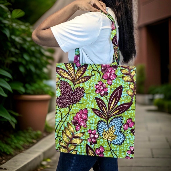 African Print Handmade Tote Bags | Flower Pattern | African Fabric shoulder bag | Ankara Wax Bag / African purse / African print bag