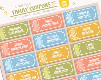 Printable Family Coupons Book: Bonding Activities and Fun Ideas Game Cards (PDF, JPG)
