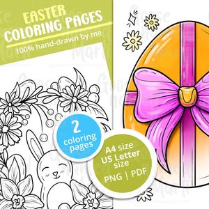 Easter Coloring Pages, Printable Coloring Pages for Adults, Easter Egg Bow Coloring Sheets, Spring Coloring Sheets, Coloring Pages Bunny ES1