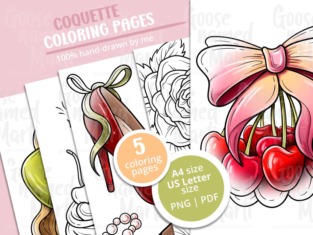 Coquette Coloring Pages, Aesthetic Coloring Pages, Cherry Coquette Bow ...
