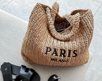 Lovely raffia Paris beach bag everyday medium bag gifts for her holiday bag tote bag