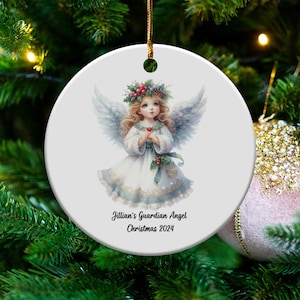 Personalisierte Weihnachtsengel Ornament, Keramik, beidseitig bedruckt, Schutzengel, Vintage Aquarell, perfektes Geschenk für Tochter, Schwester