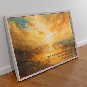 Citações inspiradoras de bom dia, impressão artística, 14 x 11 pol., nascer do sol na praia, impressão giglée, impressa em papel artístico sem ácido, presente para mãe