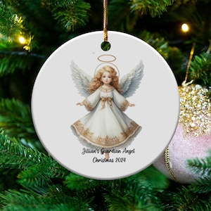 Personalisierte Weihnachtsengel Ornament, Keramik, beidseitig bedruckt, Schutzengel, Vintage Aquarell, perfektes Geschenk für Tochter, Schwester