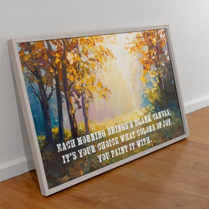 Impressão artística com citações inspiradoras de bom dia, 14 x 11 pol., nascer do sol inspirador na floresta, impressão giglée, papel artístico sem ácido, presente para mãe