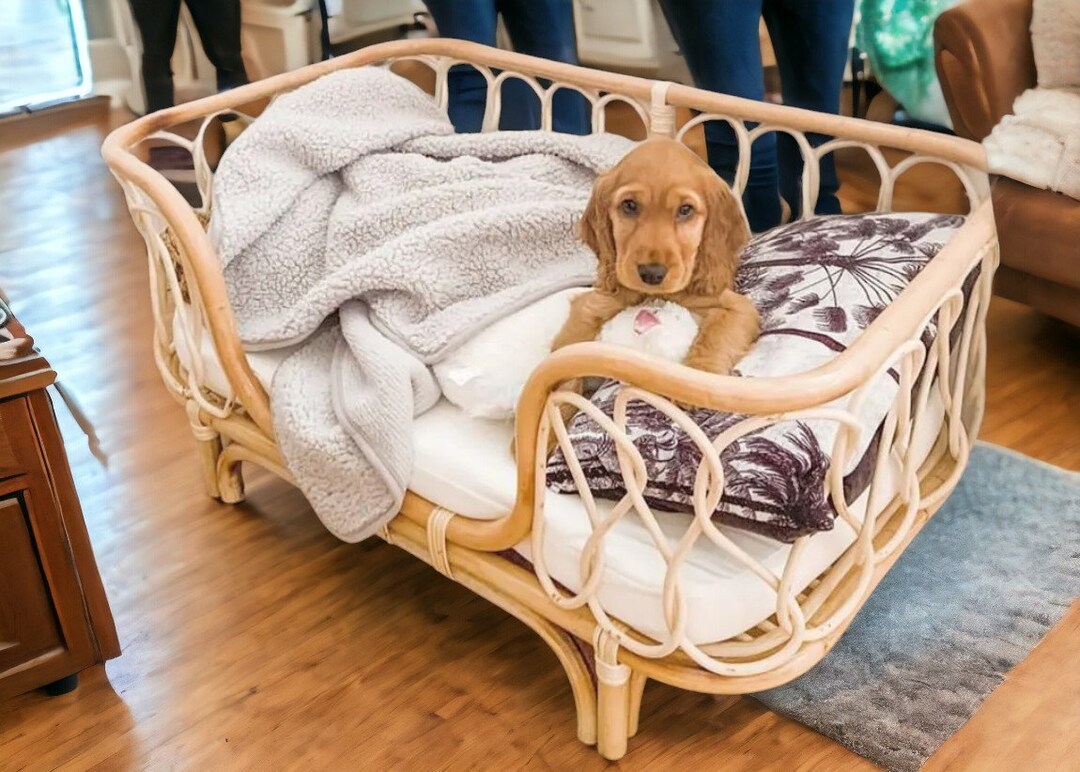 Woven Pet Bed Handmade Rattan Pet Bed Sofa for Dogs Luxury Rattan Pet ...