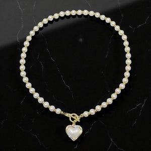 Elegant Heart Pearl Choker Necklace for Women – Party Jewelry with Rhinestones
