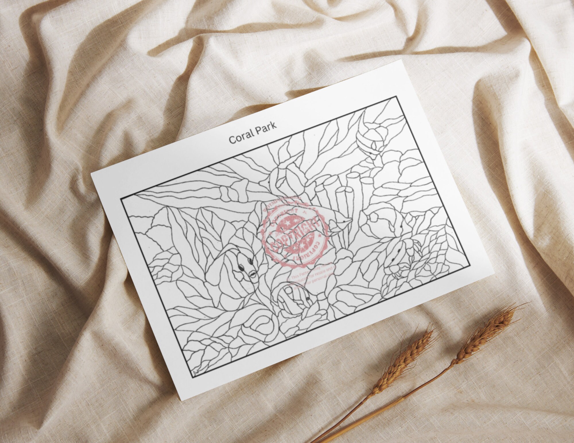 Stained Glass Coral Ocean Scene Pattern, Digital Download, Fish Pattern