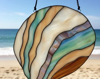 Seashell Stained Glass Pattern, Scallop Shell Suncatcher Design, Ocean Beach Coastal Glass Template, DIY Sea Glass Art Pattern PDF