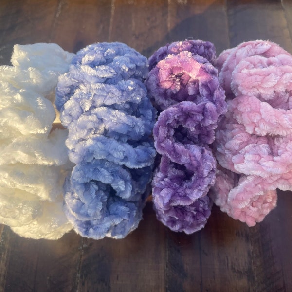 Handmade Velvet Scrunchies • Crochet Scrunchies • Soft Hair Ties • Crochet Hair Accessories • Velvet Ruffle Scrunchies