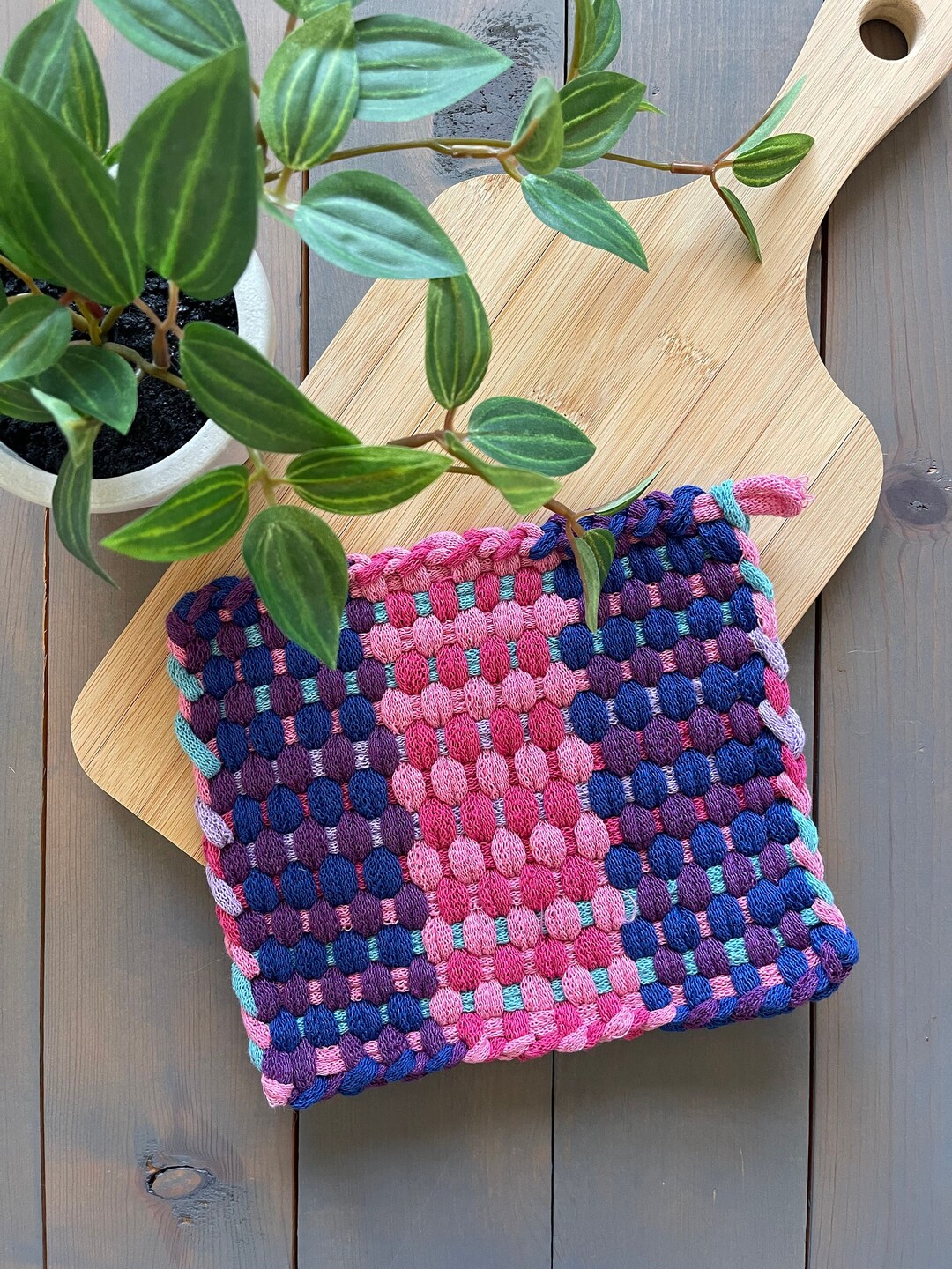 Handmade Loom Woven Potholder Trivet, Oven Mitt, Hot Pad, Kitchen Decor