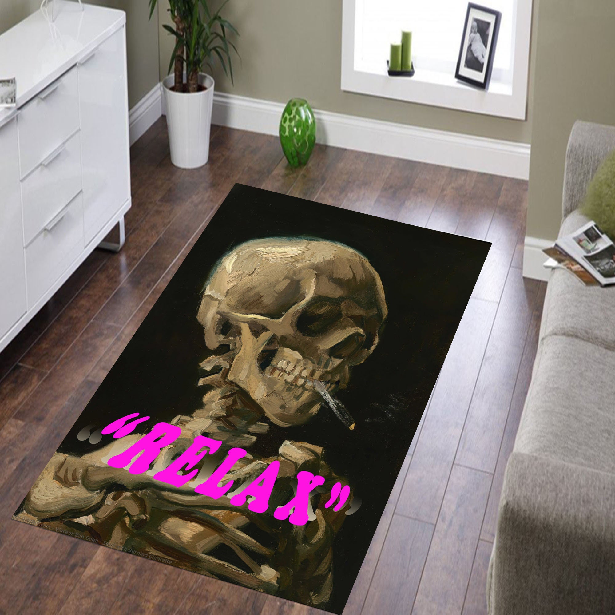 Discover Shady Relax Smoking Skull Rug,Funny Theme Rug,Funny Living Room Rug,Relax Skull Pattern Rug,Funny Kitchen Rug,Funny Pattern Bedroom Rug