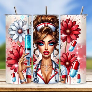 Cute Nurse Tumbler Wrap, Funny Sublimation Design PNG, Seamless Digital Art Download, Humorous Medical Gift Idea, Printable 20oz Wrap Design
