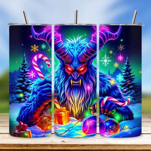 Spooky Christmas Krampus Tumbler, Festive Holiday Horror 20oz Wrap PNG, Sublimation Art Design, Digital Download, Halloween Xmas