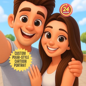 Portrait numérique 3D de dessin animé de style Pixar personnalisé, oeuvre d'art numérique personnalisée de couples, de familles et d'animaux de compagnie, illustration de cadeau unique