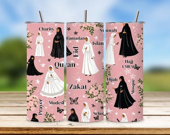Islamic Floral Tumbler Wrap: Muslim Woman Design (Digital Download)